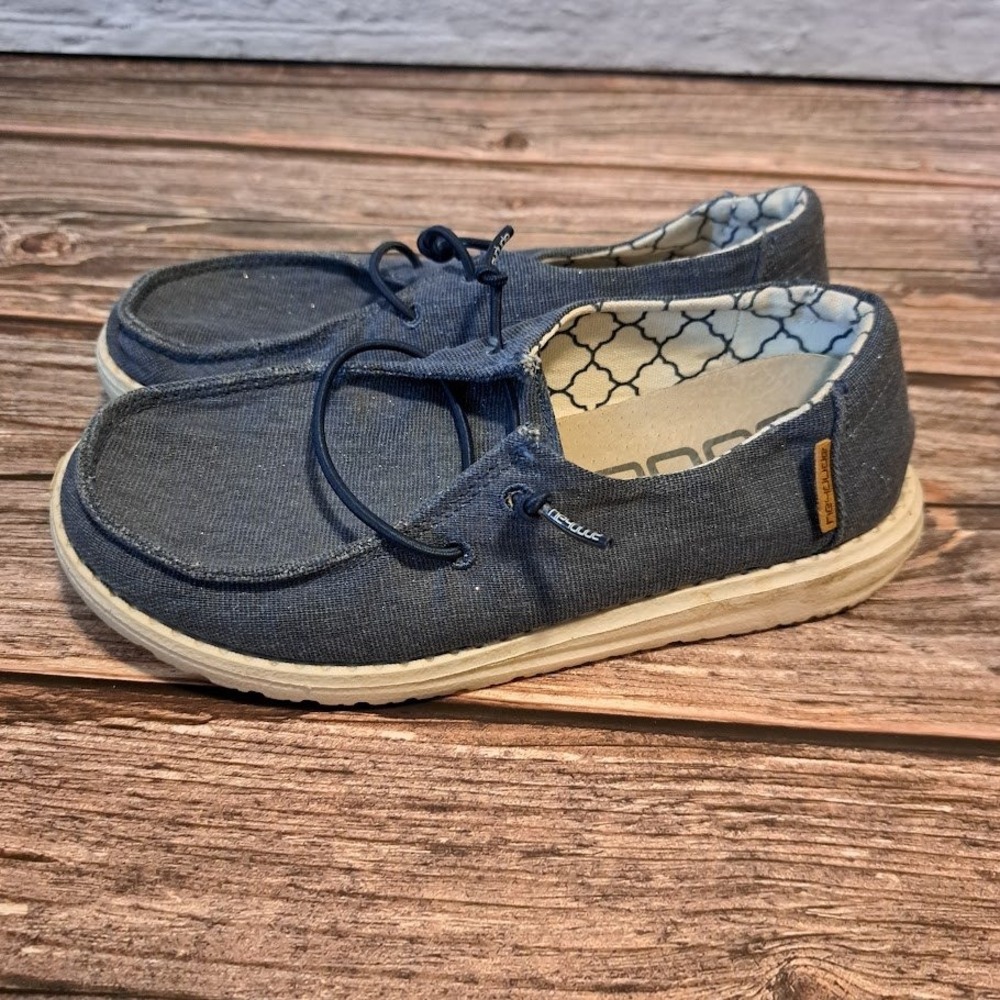 Hey Dude Wendy Youth Sparkling Denim Navy Blue Slip On Loafers Shoes Size Y1-L2
